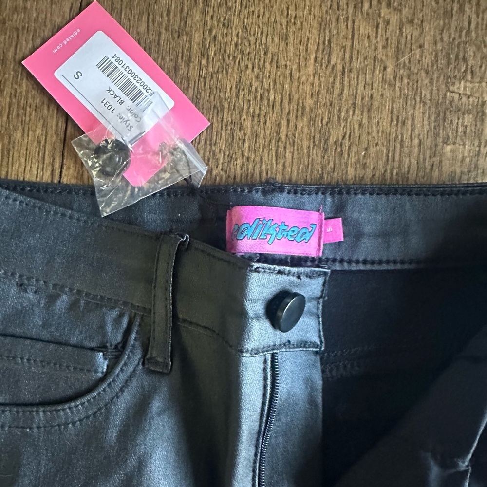 Edikted Luna Faux Leather Black Flare Jean in Small - Picture 5 of 6